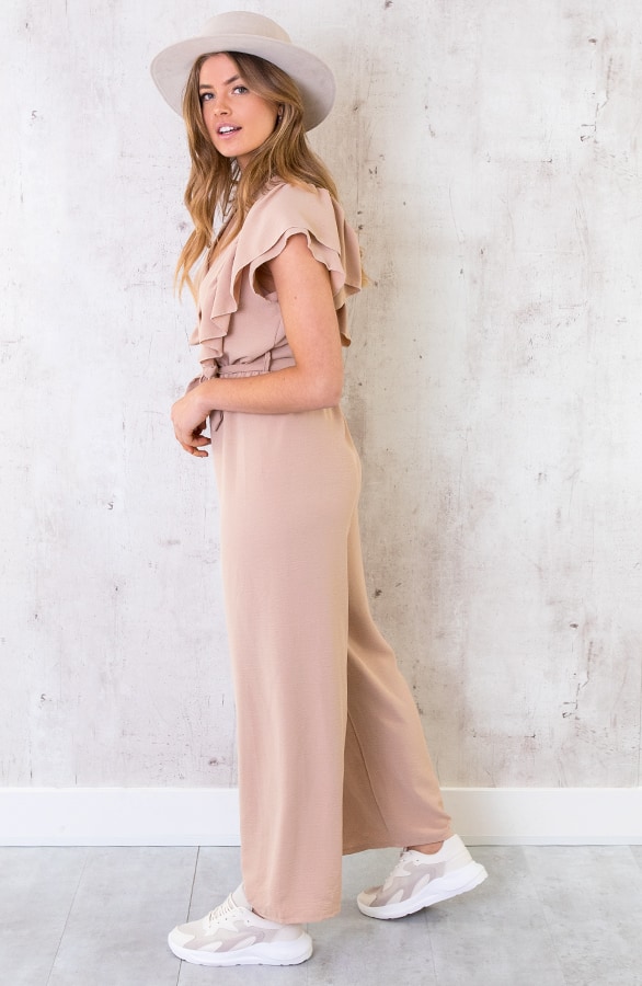 Jumpsuit Met Ruffle Mouwen Beige – shoparchief, foto 4