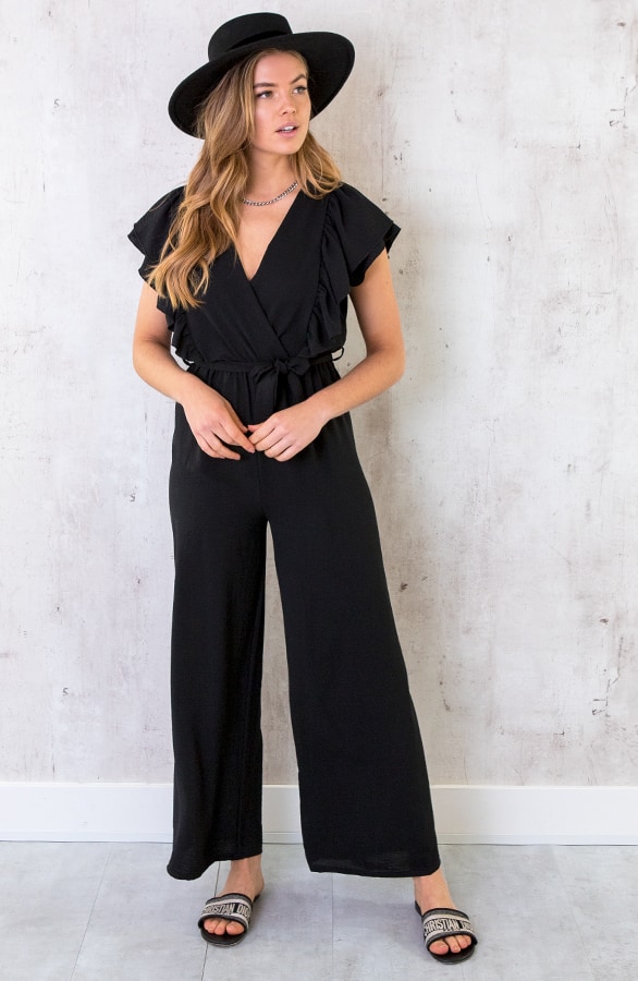 Jumpsuit Met Ruffle Mouwen Zwart – shoparchief, foto 2