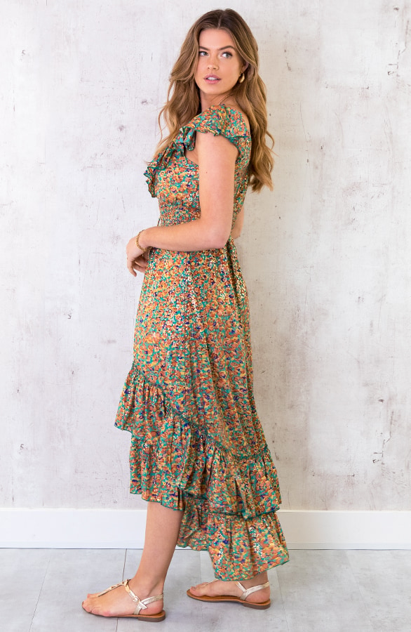 Maxi Print Jurk Ruches Multicolor – shoparchief, foto 3