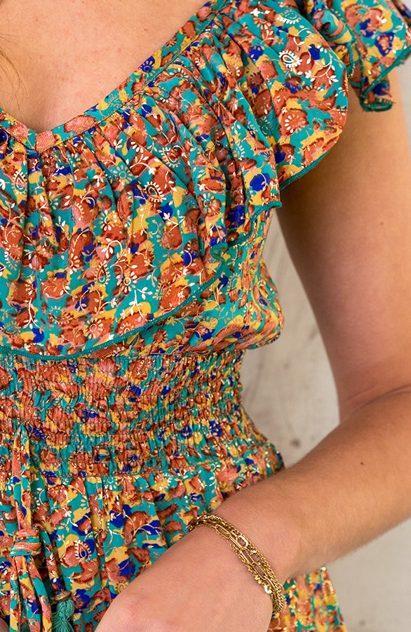 Maxi Print Jurk Ruches Multicolor – shoparchief, foto 5