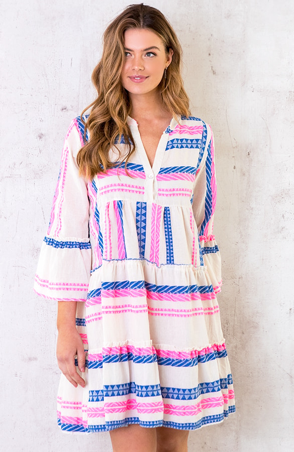 Katoenen Kelim Tuniek Roze Blauw – shoparchief