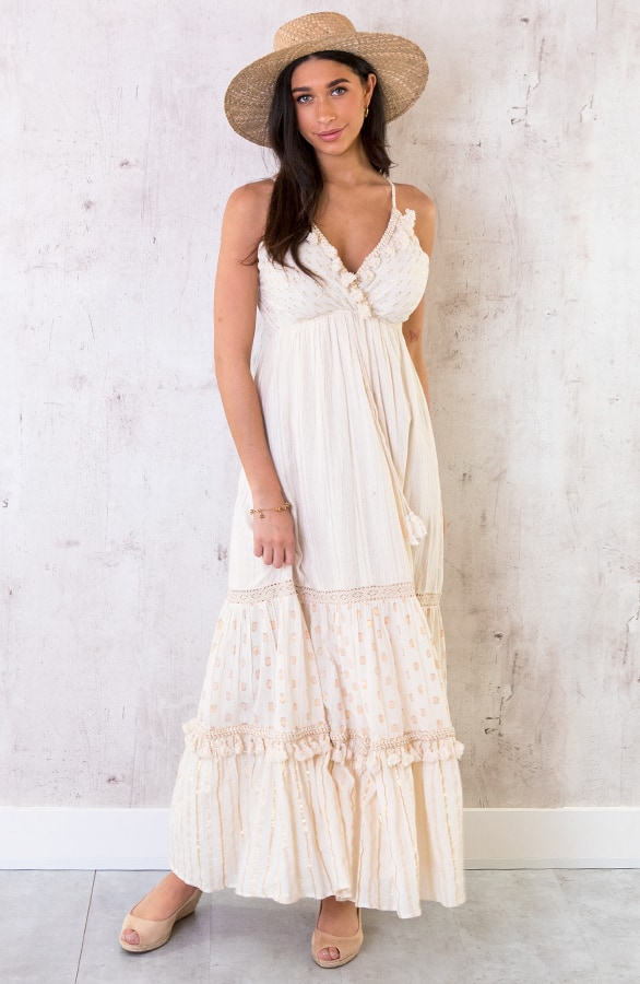 Maxi Katoenen Boho Spaghetti Jurk – shoparchief