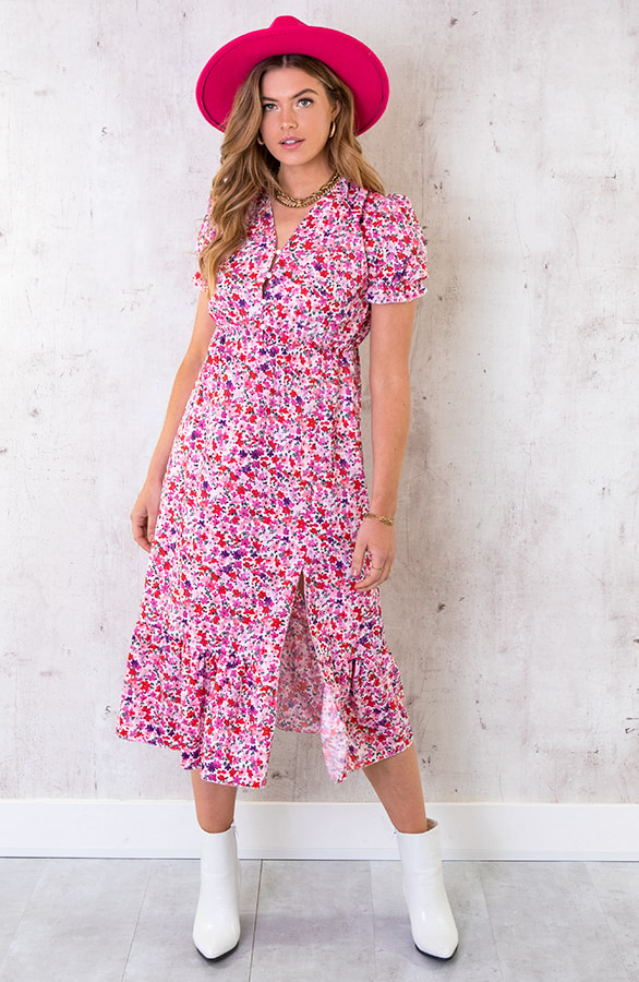 Midi Floral Jurk Roze – shoparchief