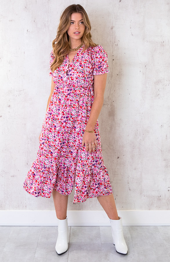 Midi Floral Jurk Roze – shoparchief, foto 3