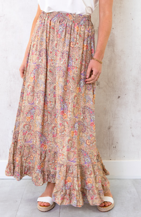 Paisley Maxi Rok Camel – shoparchief