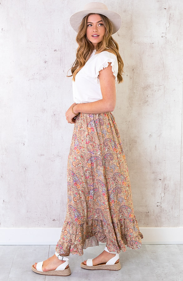 Paisley Maxi Rok Camel – shoparchief, foto 5