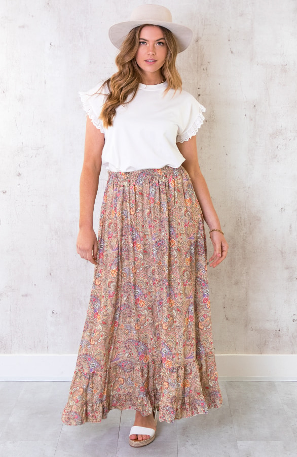 Paisley Maxi Rok Camel – shoparchief, foto 2