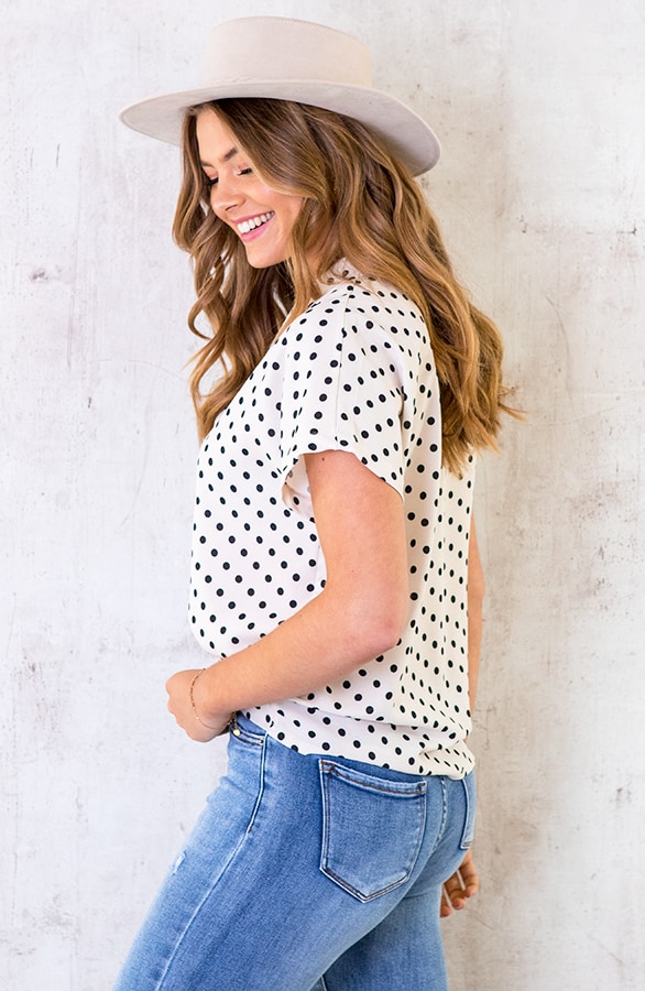 Polkadot Blouse Korte Mouwen Creme – shoparchief, foto 6