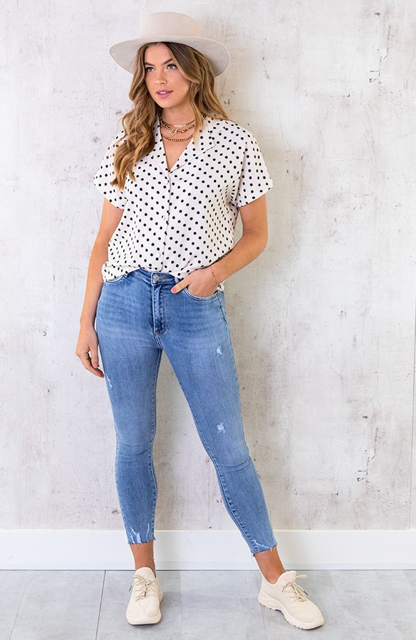 Polkadot Blouse Korte Mouwen Creme – shoparchief, foto 4