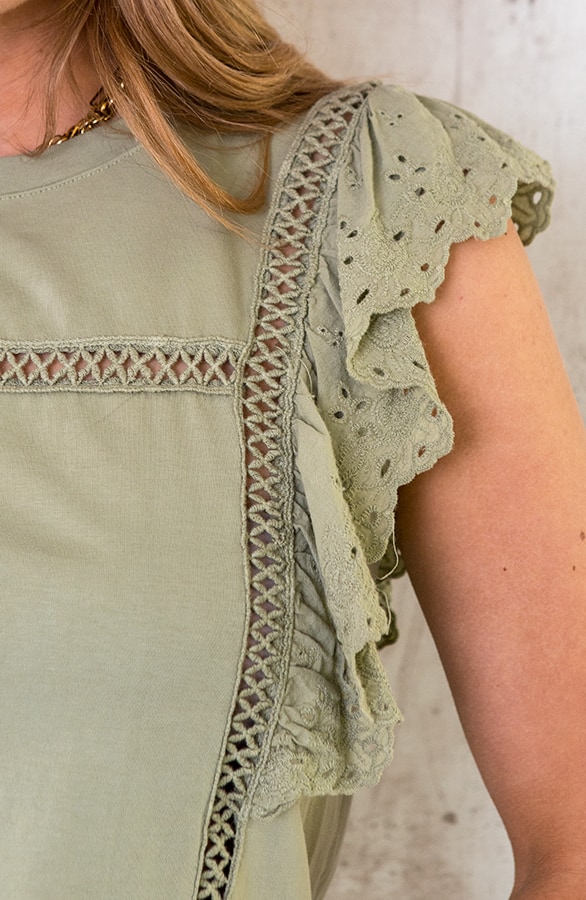 Ruches Top Embroidery Olive – shoparchief, foto 4