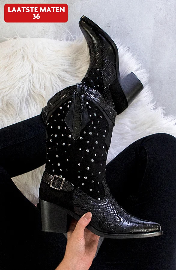 Studs Cowboy Snake Boots Zwart – shoparchief