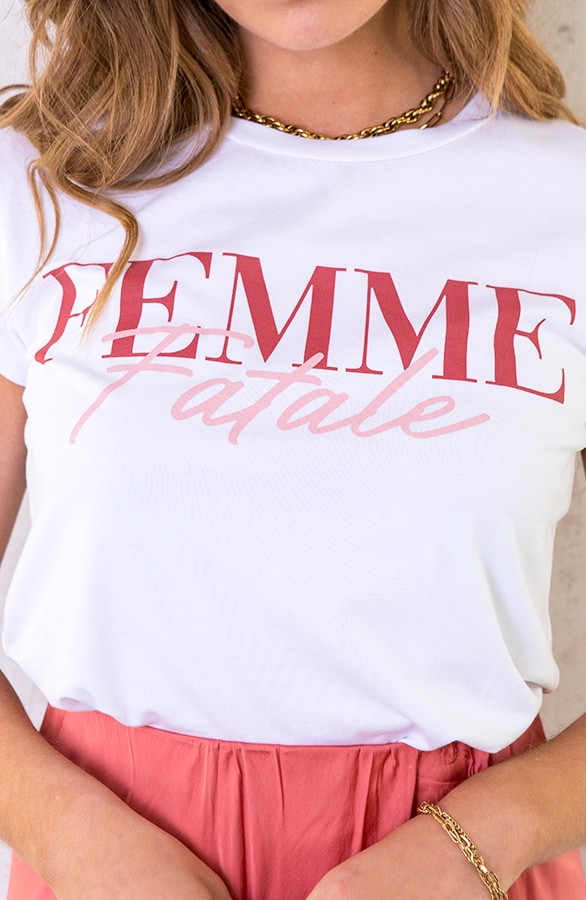 T-shirt Femme Fatale Wit Roze – shoparchief, foto 3