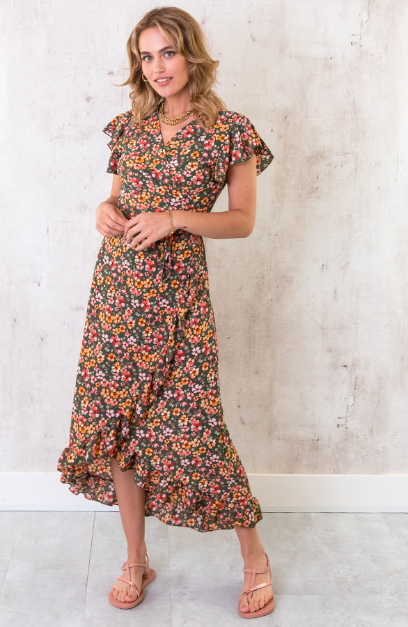 Bloemen Jurk Midi Army – shoparchief
