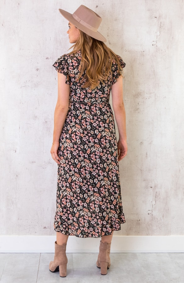 Bloemen Jurk Midi Zwart – shoparchief, foto 4