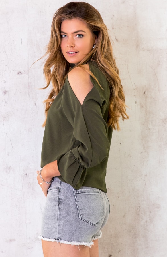Cold Shoulder Blouse Army – shoparchief, foto 6