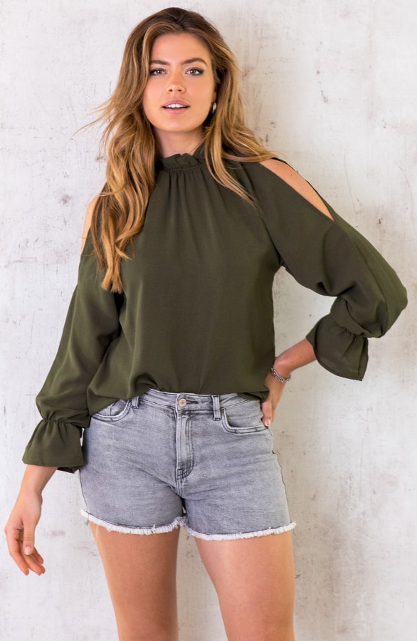 Cold Shoulder Blouse Army – shoparchief, foto 5