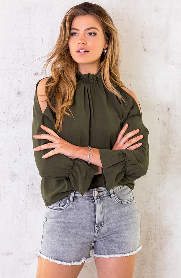 Cold Shoulder Blouse Army – shoparchief, foto 7