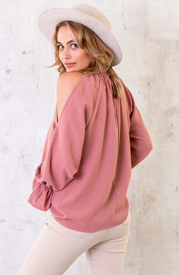 Cold Shoulder Blouse Dust Roze – shoparchief, foto 3