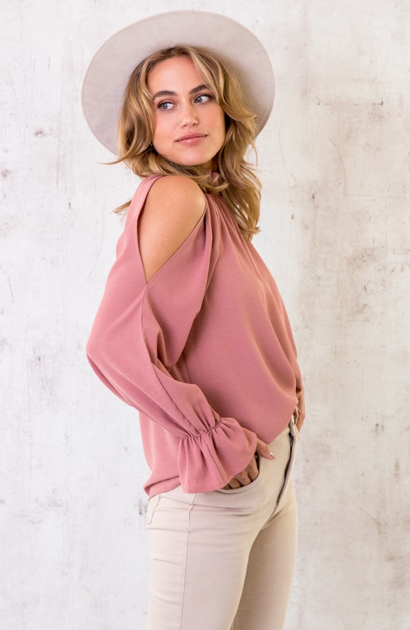Cold Shoulder Blouse Dust Roze – shoparchief, foto 2