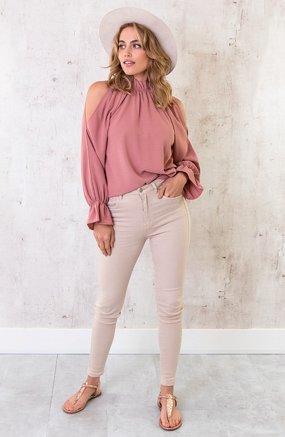 Cold Shoulder Blouse Dust Roze – shoparchief, foto 4