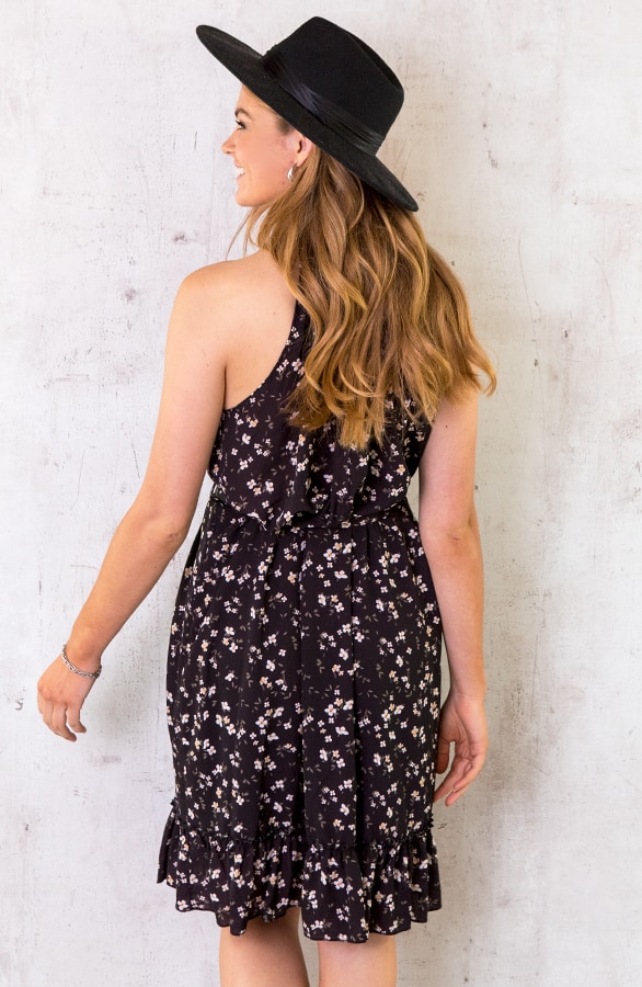 Halter Jurk Met Bloemenprint Zwart – shoparchief, foto 4