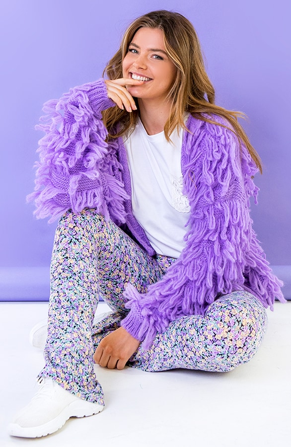 Oversized Knitted Fringe Vest Purple – shoparchief, foto 2