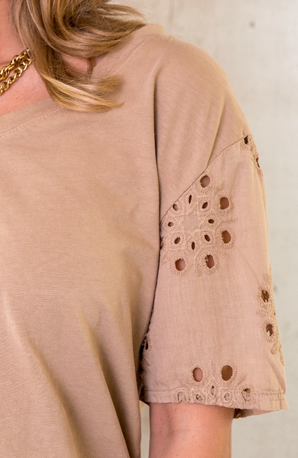 Katoenen Embroidery Strik Top Camel – shoparchief, foto 5