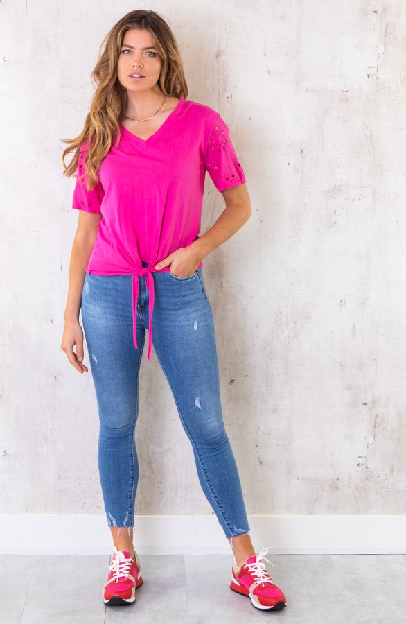 Katoenen Embroidery Strik Top Fuchsia – shoparchief, foto 5