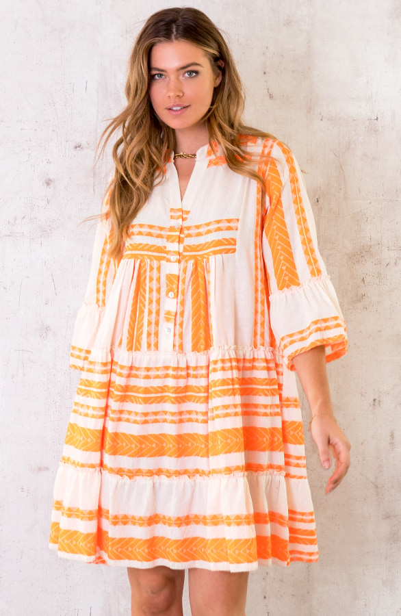 Katoenen Kelim Tuniek Neon Oranje – shoparchief