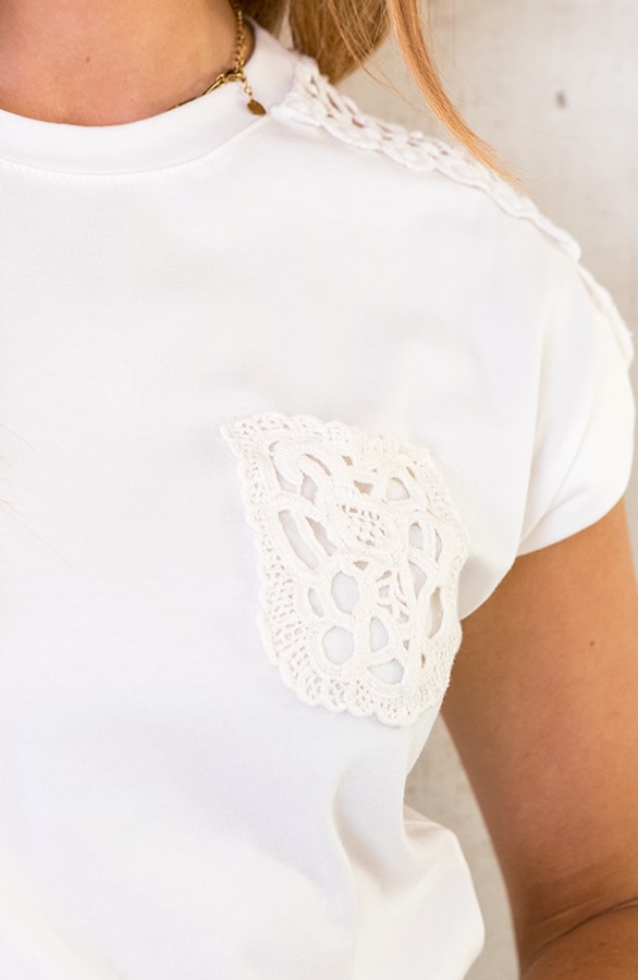 Katoenen Pocket Top Gehaakt Ecru – shoparchief, foto 3