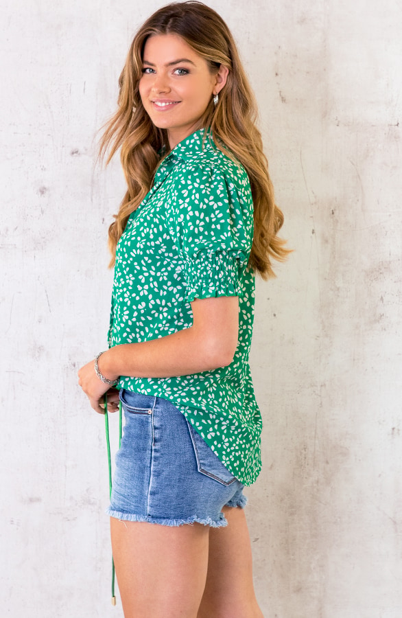 Korte Mouwen Print Blouse Groen – shoparchief, foto 3