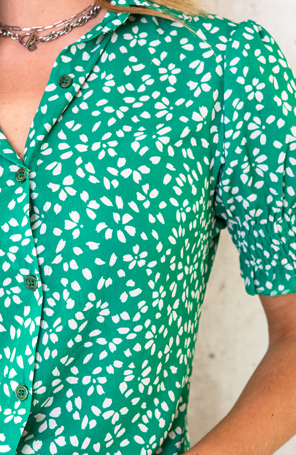 Korte Mouwen Print Blouse Groen – shoparchief, foto 5