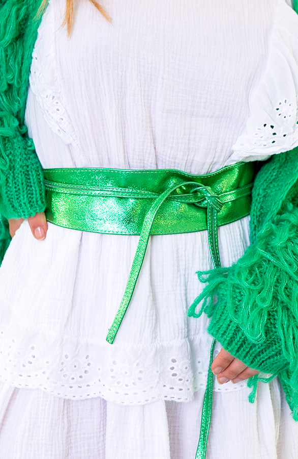 Leren Wikkelriem Metallic Bright Green – shoparchief