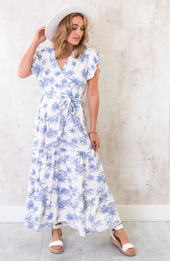 Maxi Jungle Print Jurk Blauw – shoparchief