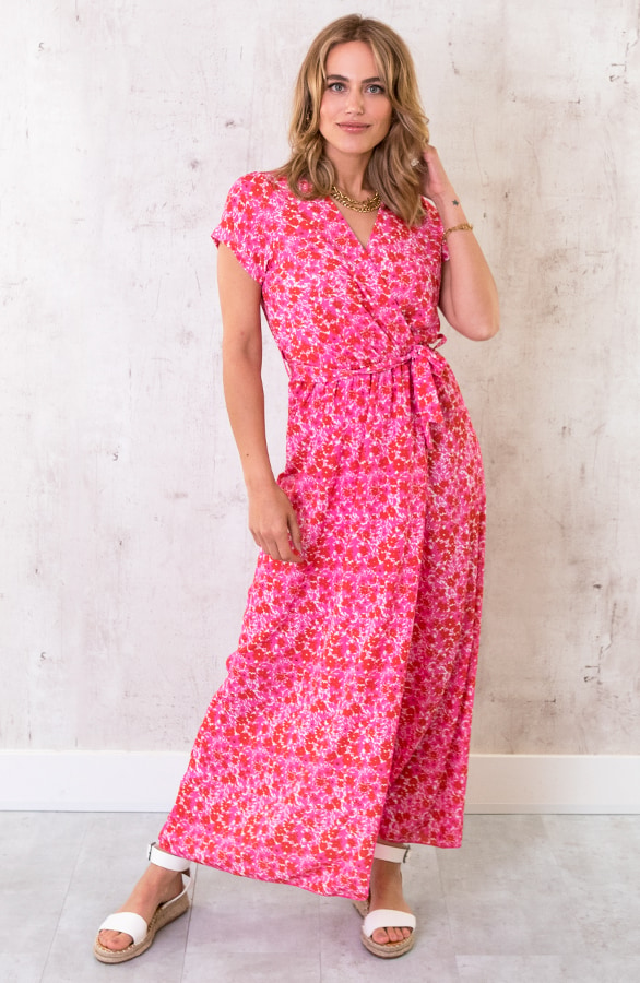 Maxi Jurk Bloemen Fuchsia – shoparchief