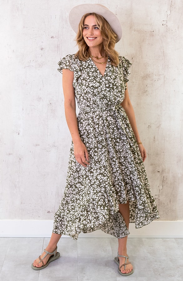 Midi Bloemen Jurk Army – shoparchief