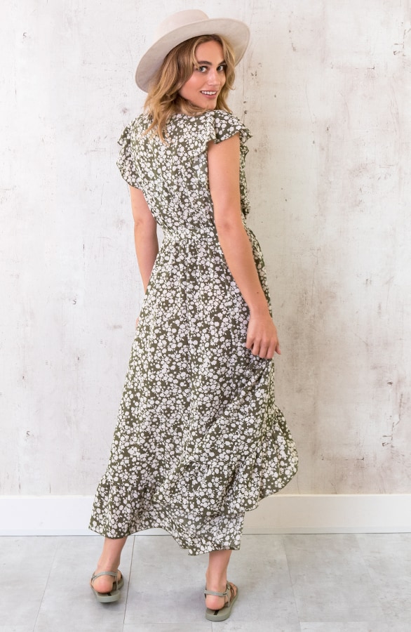 Midi Bloemen Jurk Army – shoparchief, foto 4