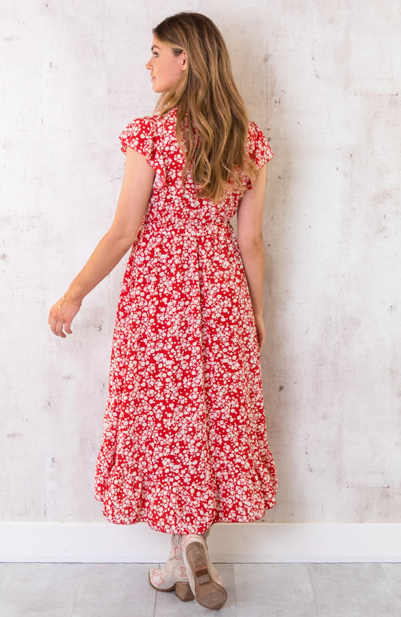 Midi Bloemen Jurk Rood – shoparchief, foto 4