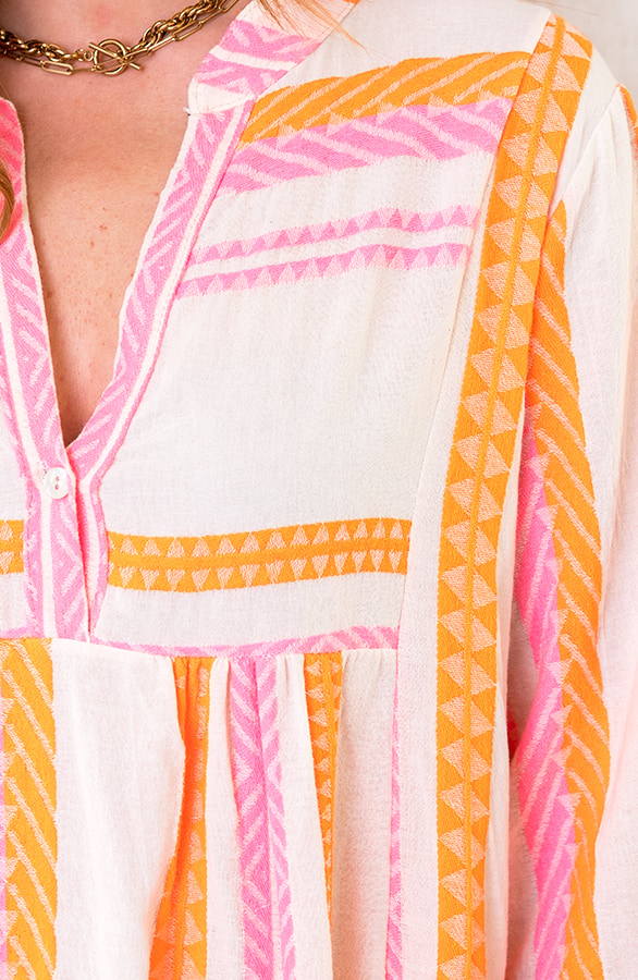 Midi Katoenen Kelim Tuniek Fuchsia Oranje – shoparchief, foto 5