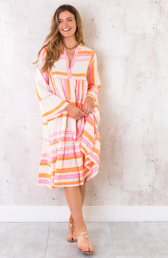 Midi Katoenen Kelim Tuniek Fuchsia Oranje – shoparchief, foto 2