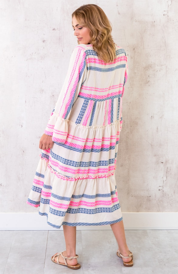 Midi Katoenen Kelim Tuniek Roze Blauw – shoparchief, foto 3