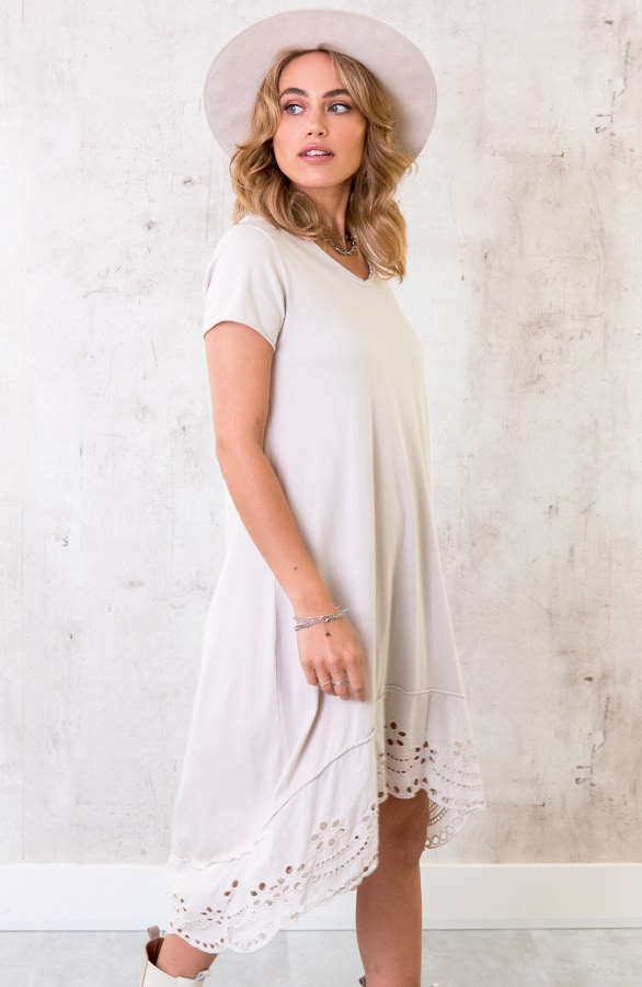 Oversized Katoenen Embroidery Jurk Beige – shoparchief, foto 2