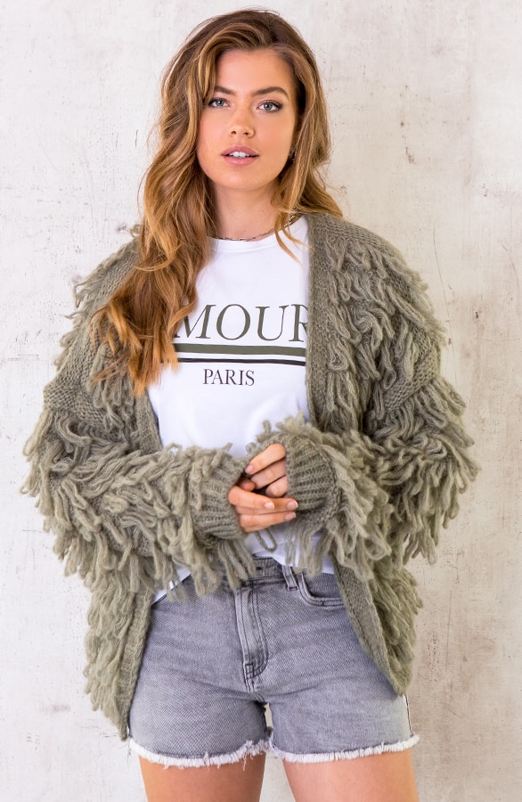 Oversized Knitted Fringe Vest Army – shoparchief
