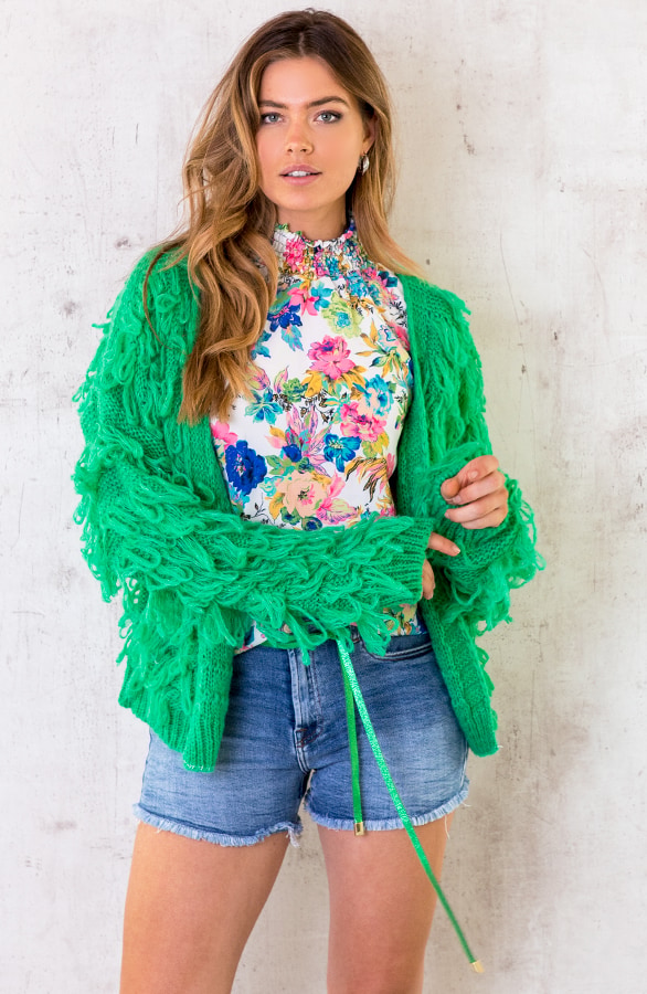 Oversized Knitted Fringe Vest Bright Green – shoparchief, foto 7