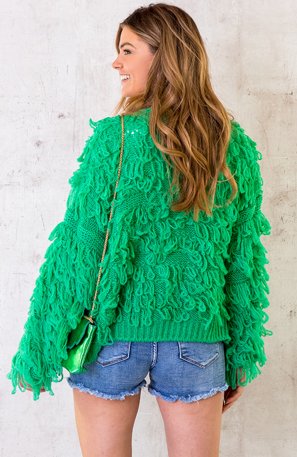 Oversized Knitted Fringe Vest Bright Green – shoparchief, foto 6