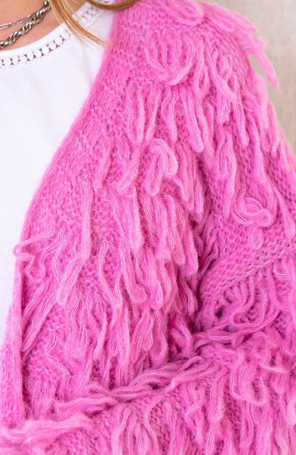 Oversized Knitted Fringe Vest Candy Pink – shoparchief, foto 4