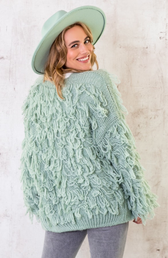 Oversized Knitted Fringe Vest Dust Mint – shoparchief, foto 3