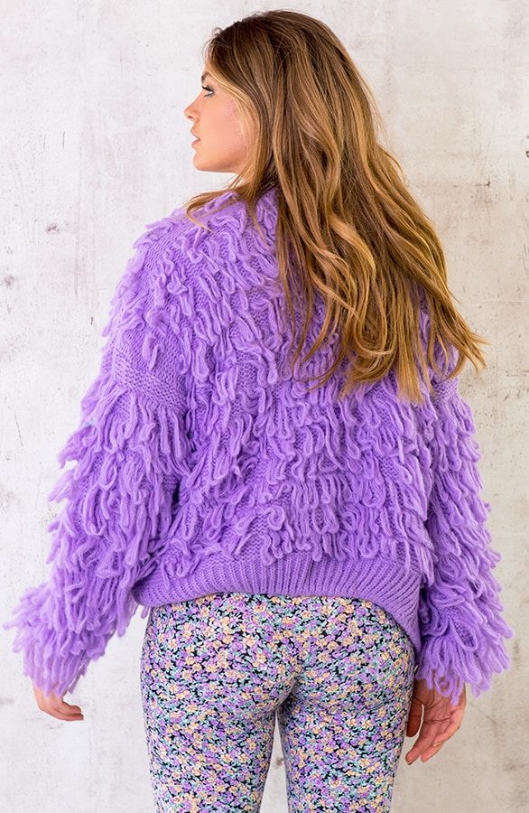 Oversized Knitted Fringe Vest Purple – shoparchief, foto 5