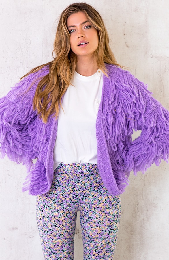 Oversized Knitted Fringe Vest Purple – shoparchief, foto 3