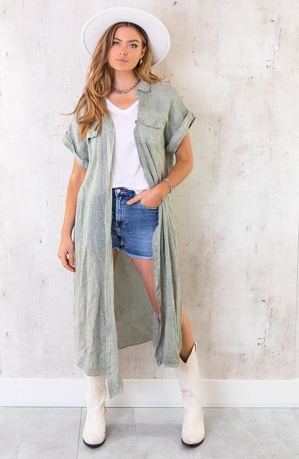Oversized Linnen Kimono Army – shoparchief
